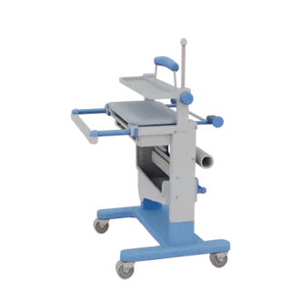 Clinic IV Stand 3D model, three-quarter front view, AR viewer studio render, showing painted metal, clinical silhouette.