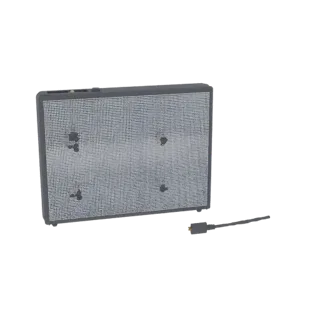 Modello 3D pannello LED pixel flessibile con porta cavo, su sfondo nero