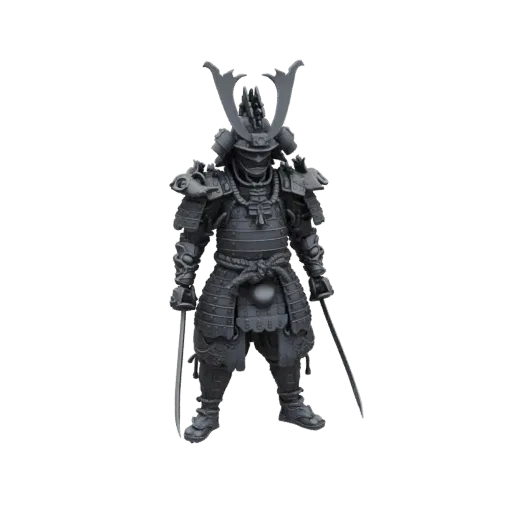 3D model of a detailed Samurai warrior in full armor, holding a katana, against a white background.