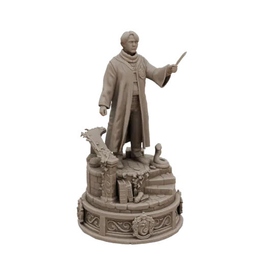 3D model of Lucius Malfoy from Harry Potter, standing on a base with a coiled serpent and books.