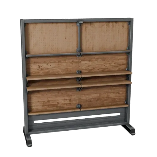 Industrial Pegboard Wall 3D model, side profile view, technical viewport render, showing steel frames, stable fixtures.