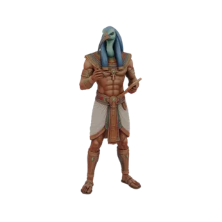 3D model of the Egyptian god Thoth, depicted with an ibis head, human body, and holding a scroll.