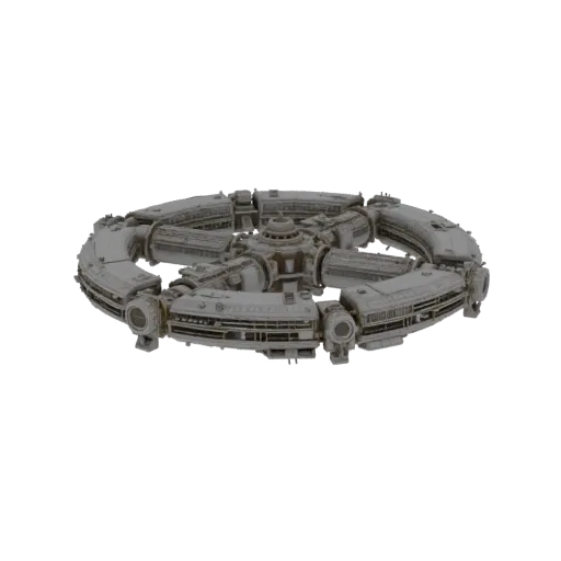 Deep Space Station Printable 3D model, isometric STL render, showing metal modules, modular station layout.