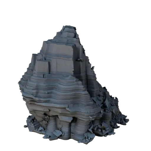 Alien Mineral Spire Unity 3D model, isometric viewport view, showing stratified stone, rock faces.