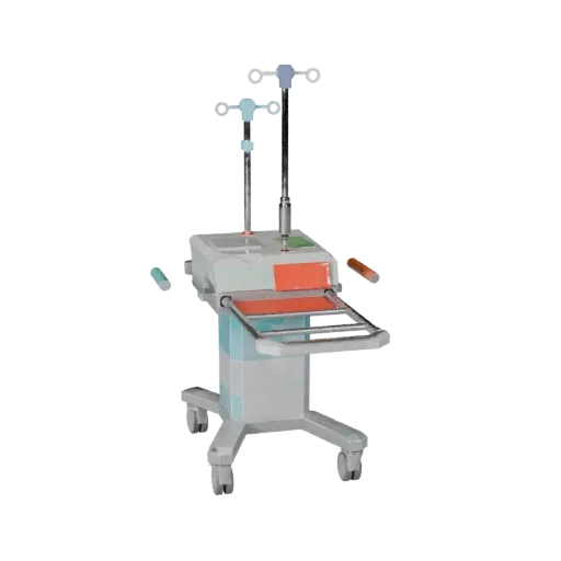 Surgical IV Stand Low Poly 3D model, game viewport three-quarter view, showing painted metal, clinical silhouette.