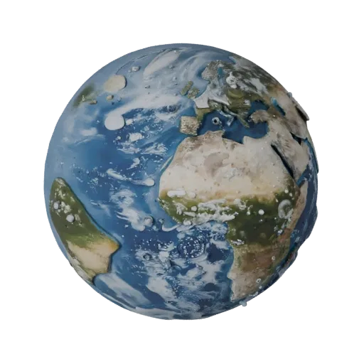 Earth Like Planet Realistic 3D model, three-quarter studio render, showing rock, spherical body scale.