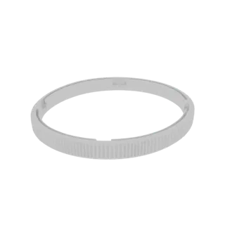 3D render of a white ring with a ribbed texture and a small gap or cutout on its surface.