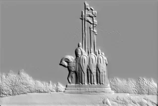 3D bas-relief of Alexander Nevsky with his retinue, depicting the prince and warriors in medieval armor.