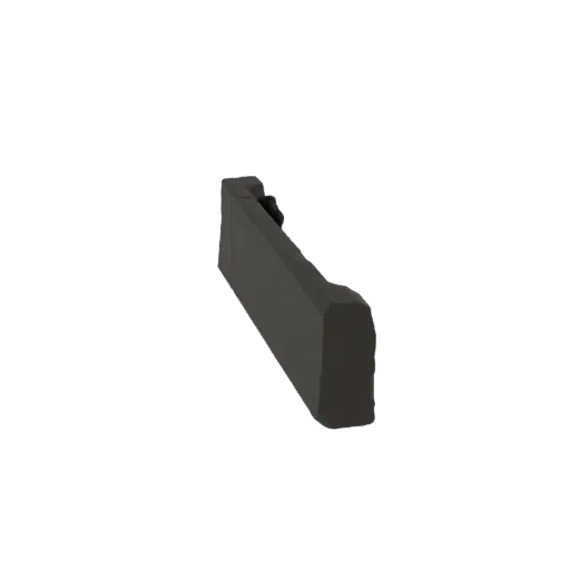 Modello 3D di un cordolo moderno grigio scuro, visto da una leggera angolazione su uno sfondo bianco.