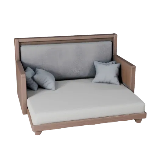 Platform Daybed scene ready 3D model, side view studio render, showing bed silhouette and surface contrast.