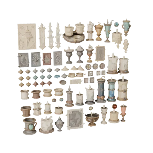 Fantasy Candle Cluster Stylized 3D model, stylized isometric render, showing paper-like cards, small readable forms.