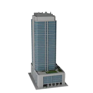 Modern Skyscraper Blender-ready 3D model, Blender studio render view, showing commercial office building materials and archit