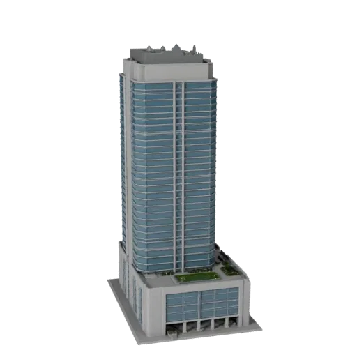 Modern Skyscraper Blender-ready 3D model, Blender studio render view, showing commercial office building materials and architectural detail