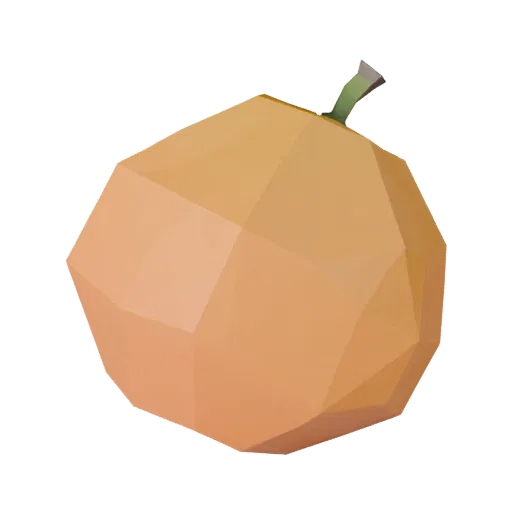 Ripe Orange Low Poly 3D model, game viewport three-quarter view, showing skin pores, recognizable fruit forms.
