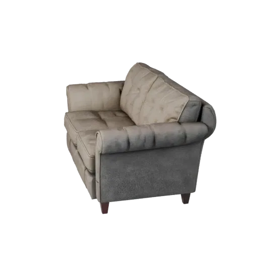 Tufted Loveseat High Poly 3D model, living room, close-up studio render, woven fabric detail.