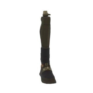 3D model of a Nike tactical combat boot in dark olive and black with gold Nike logo on the strap.