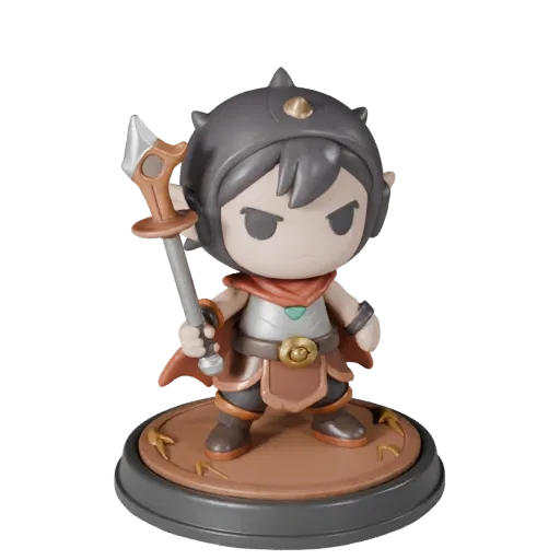 Maskottchen Fantasy Figur Produkt-Rendering 3D-Modell-Vorschau mit Pose, Dreiviertelansicht und Oberflächen-Detail