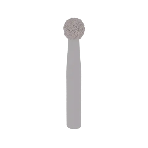 3D model of a dental bur with a textured spherical head and a smooth tapered shank, presented on a white background.