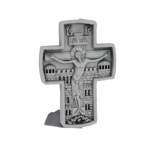 Orthodox Crucifix with Castle Walls 3D Model