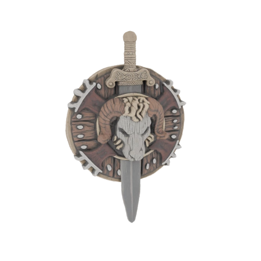 Viking Ram Skull Shield and Sword Wall Mount