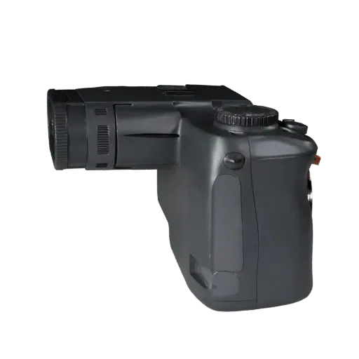 Mirrorless Drone Camera Product Viz 3D model, three-quarter studio product render, showing textured grips, lens barrels.