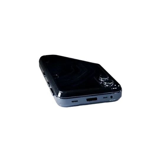 Compact Gaming Phone Modular 3D model, isometric modular kit view, showing glass screens, thin device proportions.