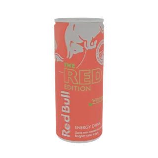 3D model of a Red Bull The Red Edition Watermelon energy drink can, rendered on a white background.