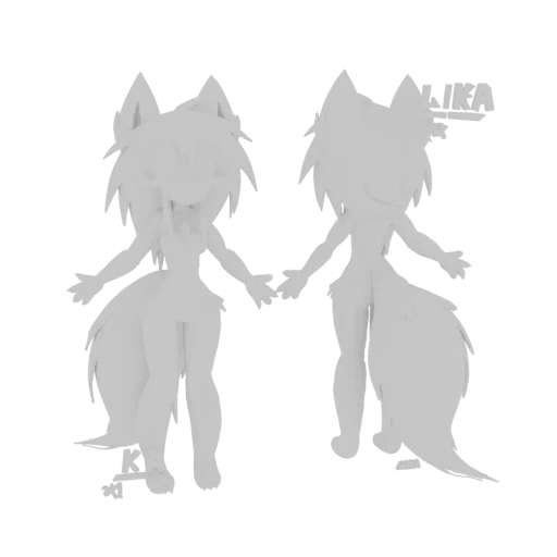 3D model preview of a cute chibi fox girl character, shown from front and back.
