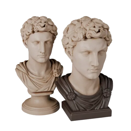 Classical Hero Bust GLB viewer 3D model preview showing facial planes, three-quarter view, silhouette and sculpt detail