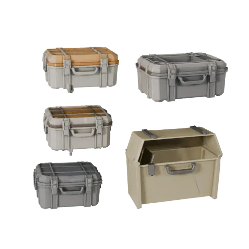 Sealed Ammo Case Low Poly 3D model, game viewport three-quarter view, showing plastic, usable openings.