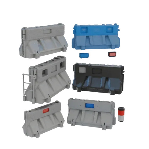 Temporary Traffic Barrier Printable 3D model, isometric STL render, showing concrete, site-ready silhouettes.