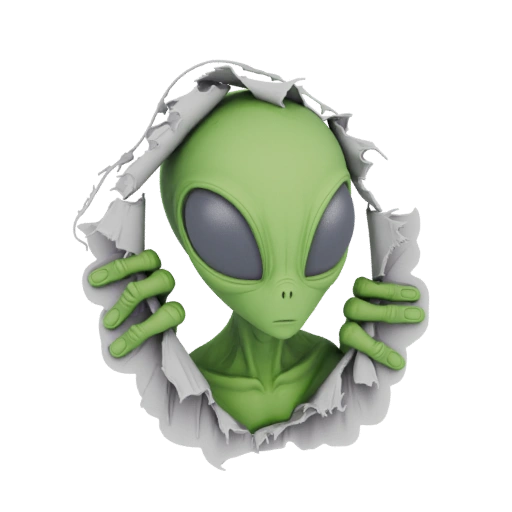 Green Alien Peeking Through Torn Paper 3D Model