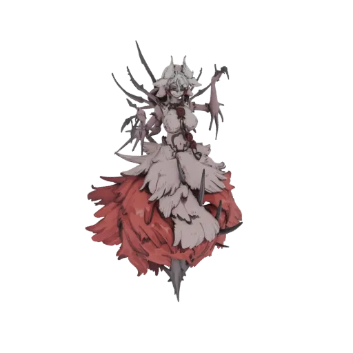 3D model of an Ethereal Bloom Maiden with white and pink floral dress and thorny headpiece, set against a black background.