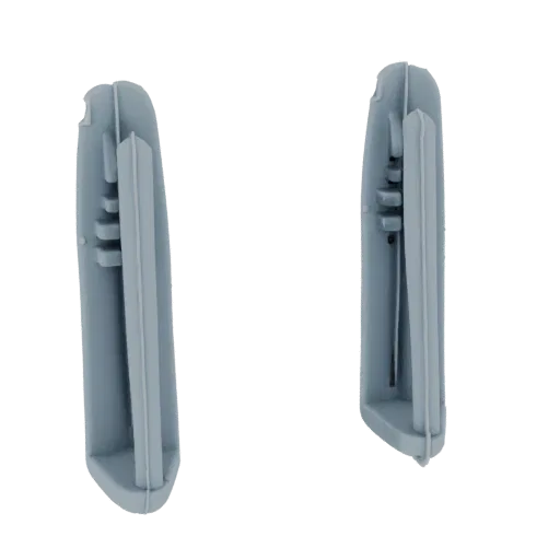 3D model render of a gray plastic wall anchor, shown from two different angles against a black background.