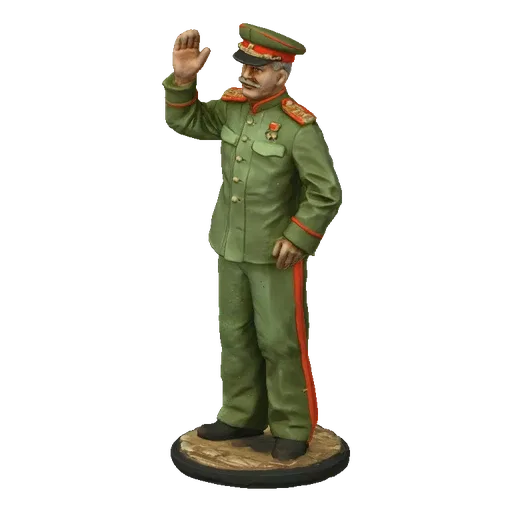 3D model of a Soviet General figure in a green uniform, standing and saluting with his right hand raised.