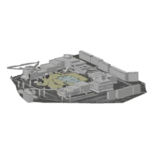 3D model of a modern city plaza with a central fountain, surrounded by contemporary buildings and pathways, rendered against