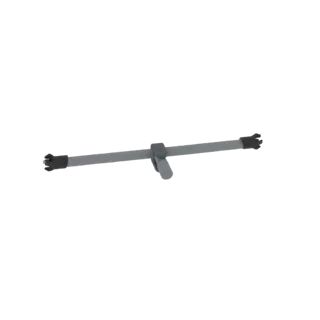 Um modelo 3D de viga metálica ajustável com mecanismos de junta visíveis, renderizado contra um fundo preto.