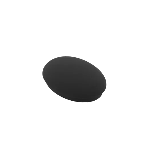 A 3D render of a smooth, dark gray oval stone resting on a black background, viewed from a slight angle.