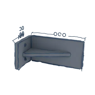 3D model of an L-shaped metal bracket with dimensions 30, 100, and 600 clearly marked.