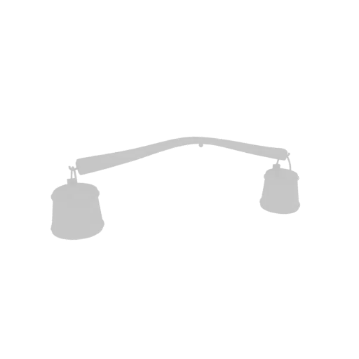 3D model of an ornate double bell lamp with a curved arm and two hanging bell-shaped shades, presented on a white background.