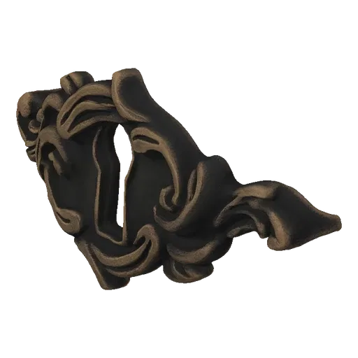 3D model of an ornate keyhole escutcheon with acanthus leaf designs and an antique brass finish, set against a black backgrou