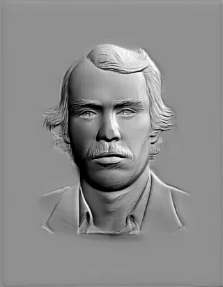 3D model of a man with mustache in a suit bas-relief, front view