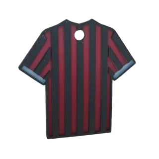 3D model of a red and black striped soccer jersey, shaped like a keychain with a hole at the top.