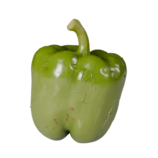 Chopped Bell Pepper Realistic 3D model, three-quarter studio render, showing leaf veins, clear vegetable silhouettes.