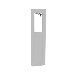 3D model of a modern interior door with a rectangular transom window above a single paneled section, rendered in light gray.