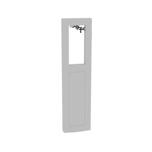 3D model of a modern interior door with a rectangular transom window above a single paneled section, rendered in light gray.