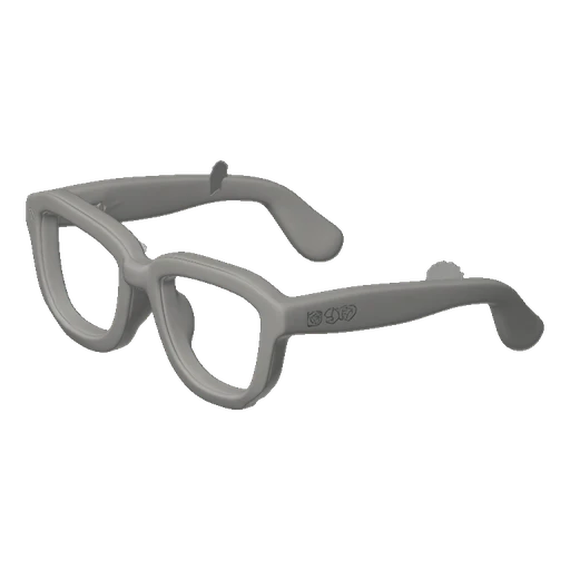 A 3D model of chunky, retro-style eyeglasses with thick frames, presented on a black background.