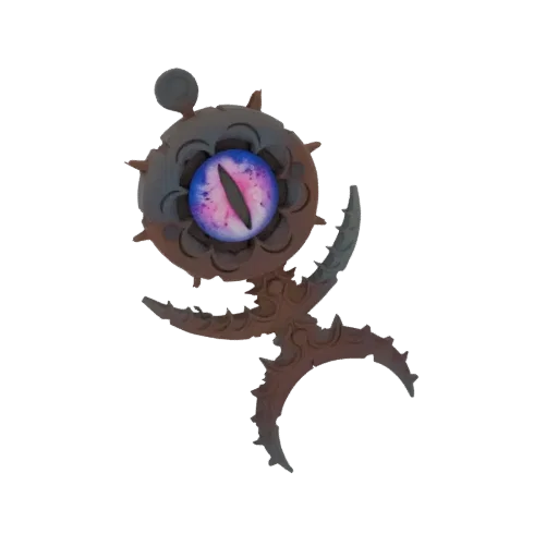 Modello 3D di una Sentinella Occhio Cosmico, una creatura sci-fi con un grande occhio vorticoso blu e viola e un corpo scuro