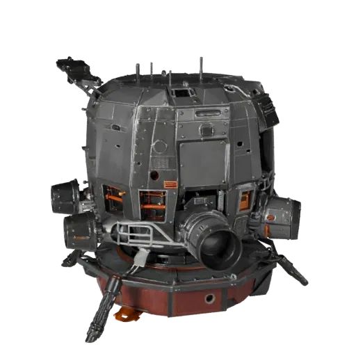 Modelo 3D de Lunar Lander de Alta Poli, vista de estudio de primer plano, activo de vehículo de alta poli con silueta de misi