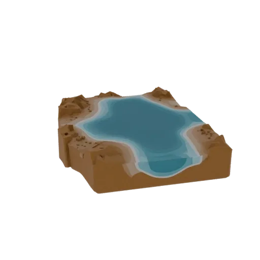 Swamp Pool Terrain Printable 3D model, isometric tabletop STL render, showing wet stone, mud shelves.